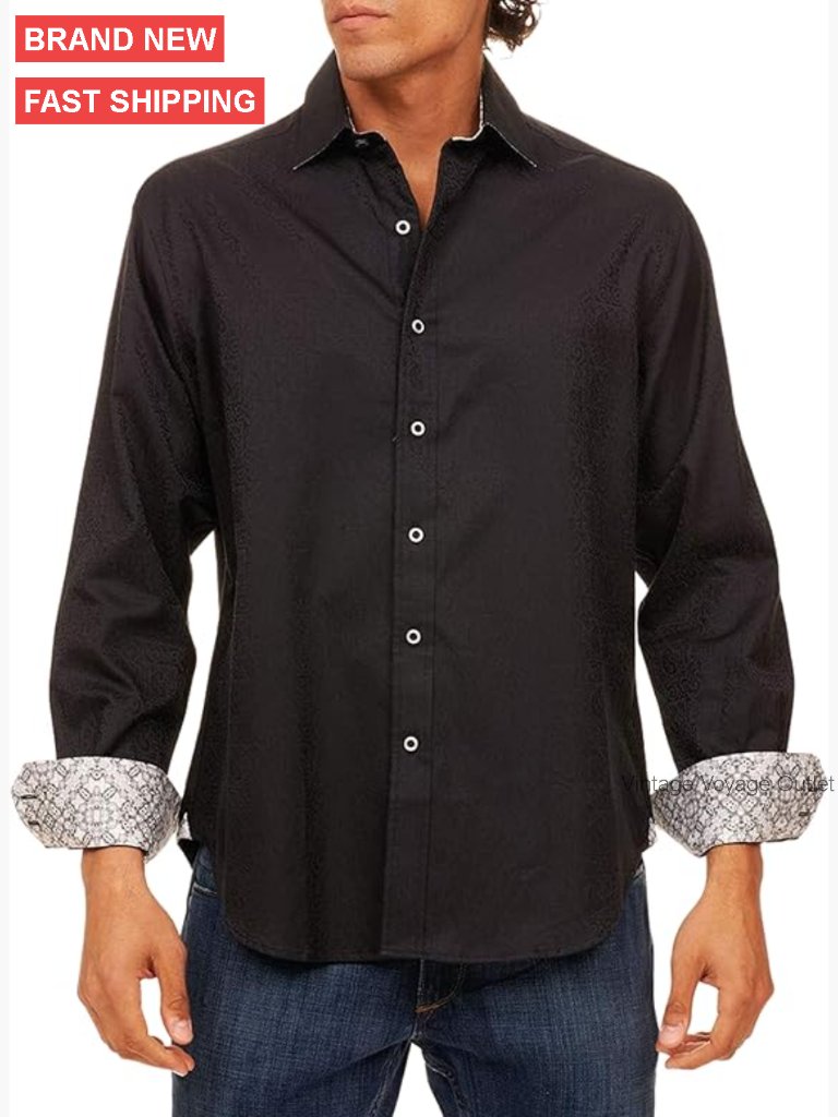 Long Sleeve Button Down Shirt, 100% Cotton, Classic Fit, Paisley Pattern